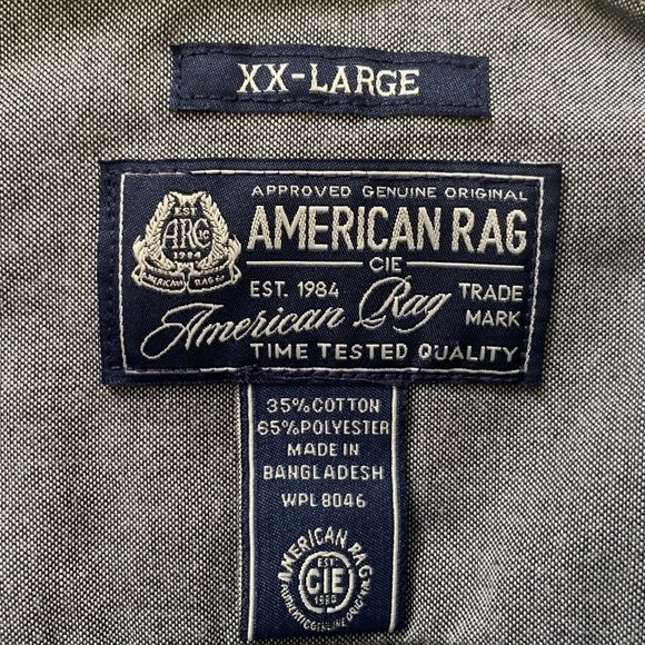 American Rag Button Up Shirt Men 2x Gray w/ Border Long Sleeve Button Down - Picture 11 of 11